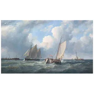 Zeilschepen voor een haveningang