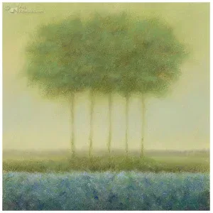 Blauw landschap met 5 bomen