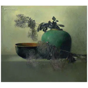 Paarse tak met chinese kom