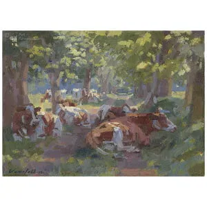 Koeien onder de bomen