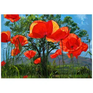 Poppies, tree or mountain