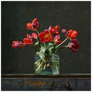 Stilleven met papegaaitulpen