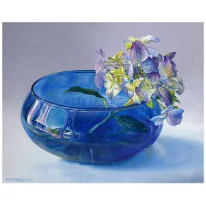 Hortensia in blauw glas