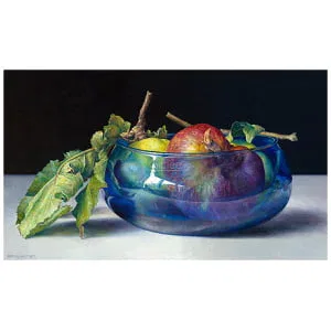 Wilde appels in blauwe kom