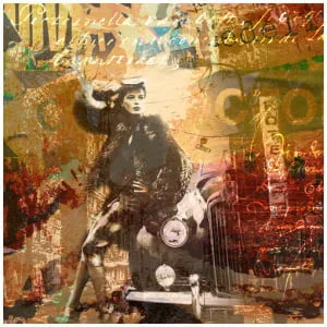 een collage van een man die naast een motorfiets staat