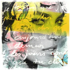 een collage van foto's met woorden en vlinders