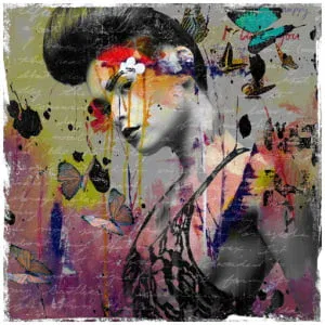 een schilderij van een vrouw met bloemen op haar hoofd