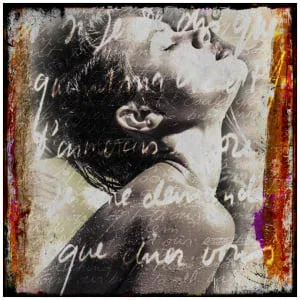 een vrouwengezicht vol woorden