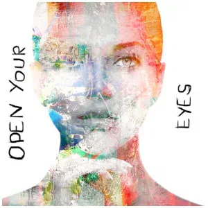 een afbeelding van het gezicht van een vrouw met de woorden open je ogen