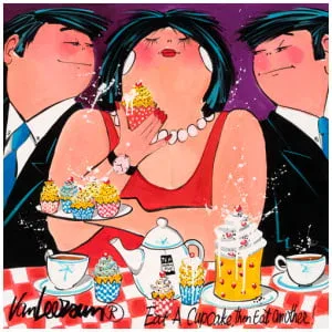 een schilderij van twee mensen die aan tafel eten