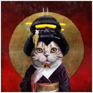 een kat verkleed als een geishapop