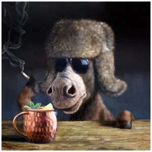 een hond die een zonnebril draagt ​​en een sigaret rookt