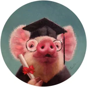 een varken met een bril en een afstudeerpet