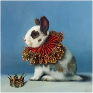 een schilderij van een konijn met een kroon