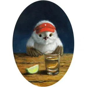 een schilderij van een uil met een bandana om