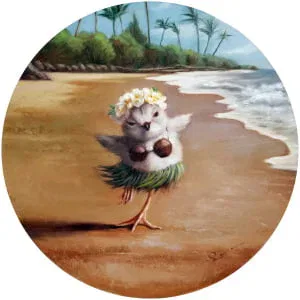 een schilderij van een muis op het strand