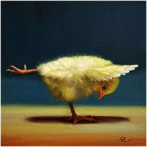 een schilderij van een kleine gele vogel met vleugels