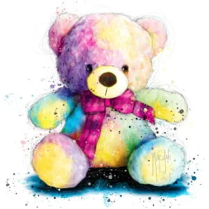 een aquarel schilderij van een teddybeer