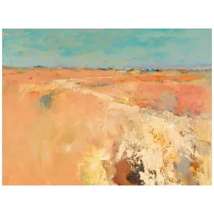 een schilderij van een onverharde weg in de woestijn