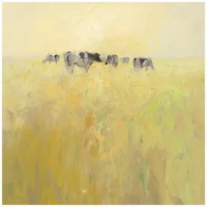 een schilderij van grazende koeien in een veld