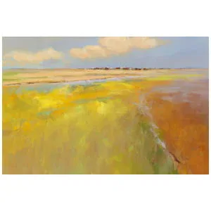 een schilderij van een veld met geel gras