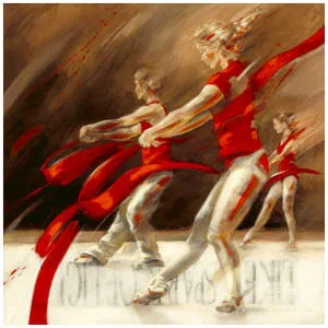 een schilderij van twee dansers in rood en wit