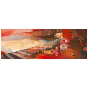 een abstract schilderij met rode en oranje kleuren