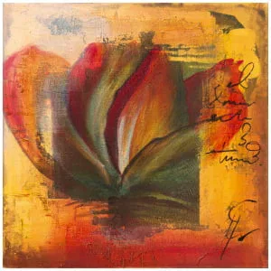 een schilderij met een hartvormige bloem erop