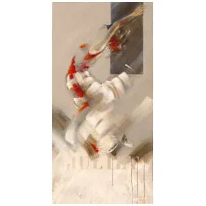 een schilderij van een persoon die op een motorfiets rijdt