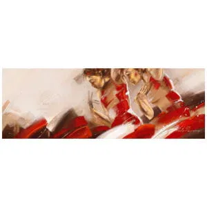 een schilderij van een vrouw in rood en wit