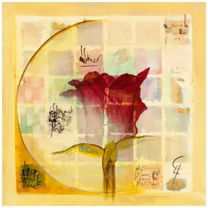 een schilderij met bloemen erop in een cirkel