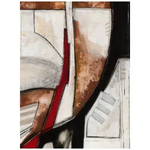 een abstract schilderij met zwarte, witte en rode kleuren