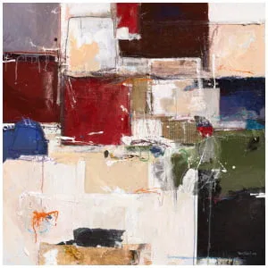 een abstract schilderij met veel verschillende kleuren en vormen