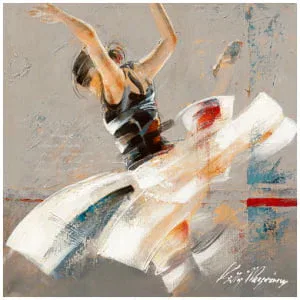 een schilderij van een vrouw in zwart-witte jurk