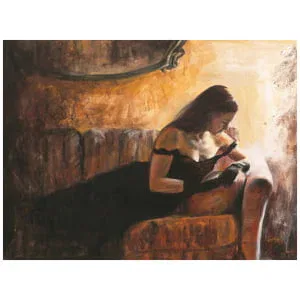 een schilderij van een vrouw zittend in een stoel