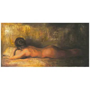 een schilderij van een naakte vrouw liggend op een bed