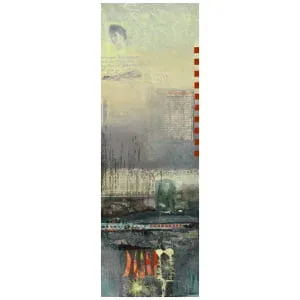 een abstract schilderij met rode en witte lijnen