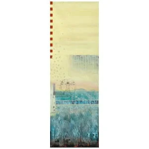 een abstract schilderij van een reuzenrad in de verte