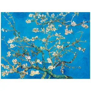 een schilderij van een boom met witte bloemen