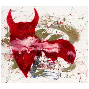 een schilderij met rode en witte verf erop