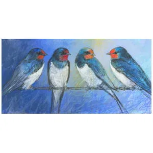 drie vogels zitten op een draad met de zon op de achtergrond