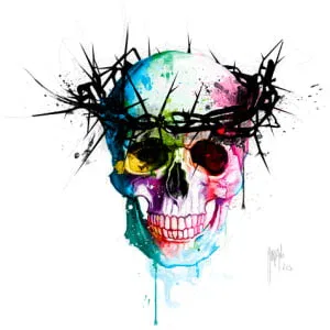 een schedel met een kroon erop