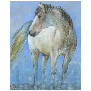 een schilderij van een paard dat in de sneeuw staat