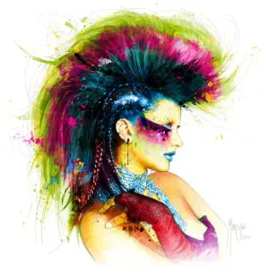 een schilderij van een vrouw met kleurrijk haar