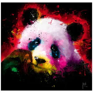 een schilderij van een pandabeer op een zwarte achtergrond