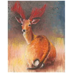 een tekening van een hert met een gewei op zijn kop