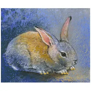 een pasteltekening van een konijn