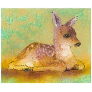 een tekening van een hert dat op de grond ligt