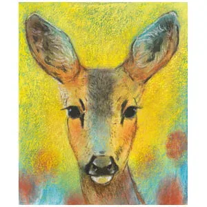 een tekening van een hert met gele achtergrond