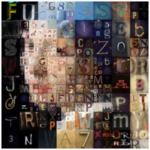 een collage van verschillende letters en cijfers